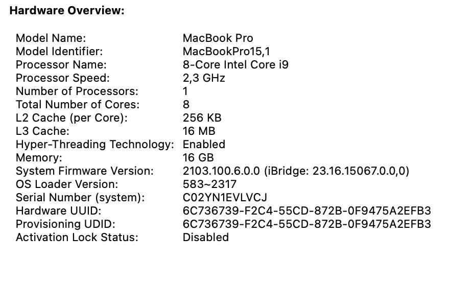 Apple MacBook Pro 15-inch "Core i9" 2.6GHz (Touch bar/2018) 16GB RAM 512GB SSD Silver (Condition:...