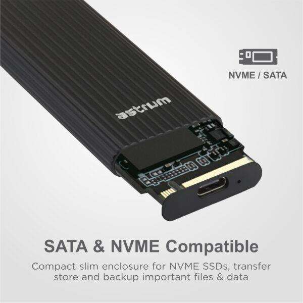 Astrum EN100 M.2 NVMe USB3.0 Black SSD Enclosure