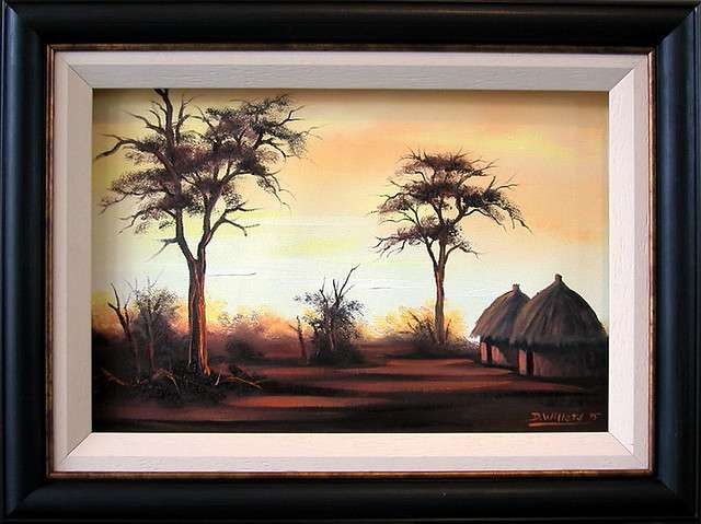 DANE WILLERS Original Oil: Huts at Sunset: Midweek Special Offer !!.  Gallery Price: R5000.00
