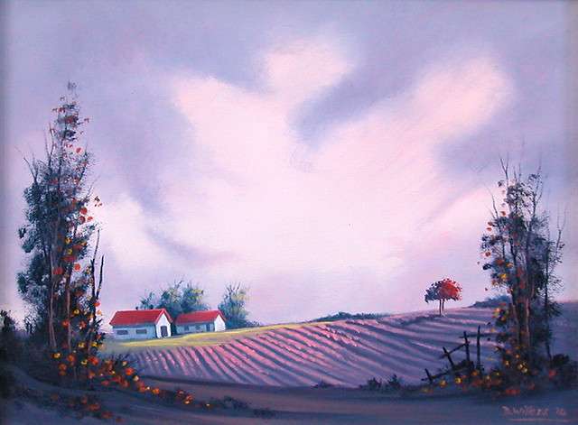 DANE WILLERS Original Oil: Storm over Lavender Farm. Gallery price: R5000.00