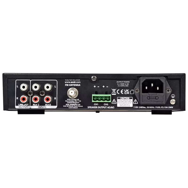 ADASTRA A200 COMPACT STEREO PA MIXER-AMPLIFIER USB/BT/FM 8OHM 2 X 100W