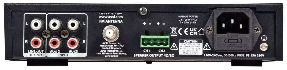ADASTRA A200 COMPACT STEREO PA MIXER-AMPLIFIER USB/BT/FM 8OHM 2 X 100W