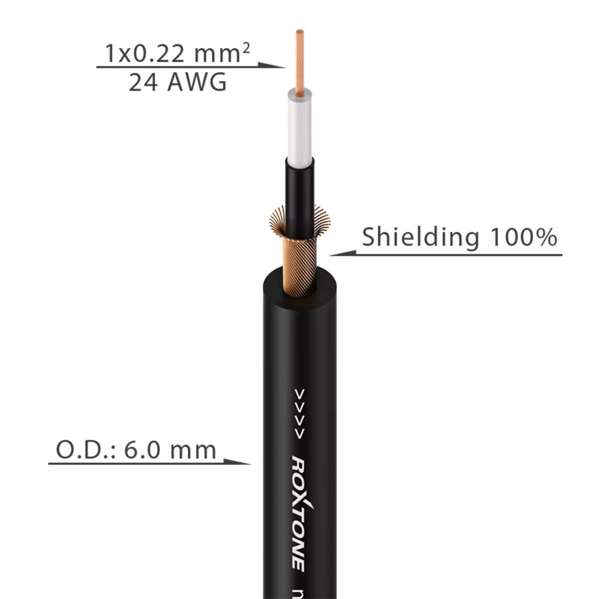 ROXTONE INSTRUMENT CABLE SINGLE CORE 6.0MM BLACK 100M