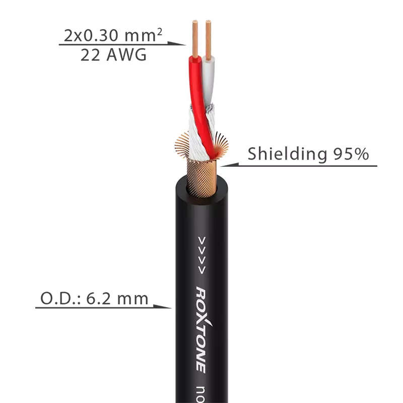 ROXTONE MICROPHONE CABLE 2CORE + SCREEN 6.0MM BLACK 100M