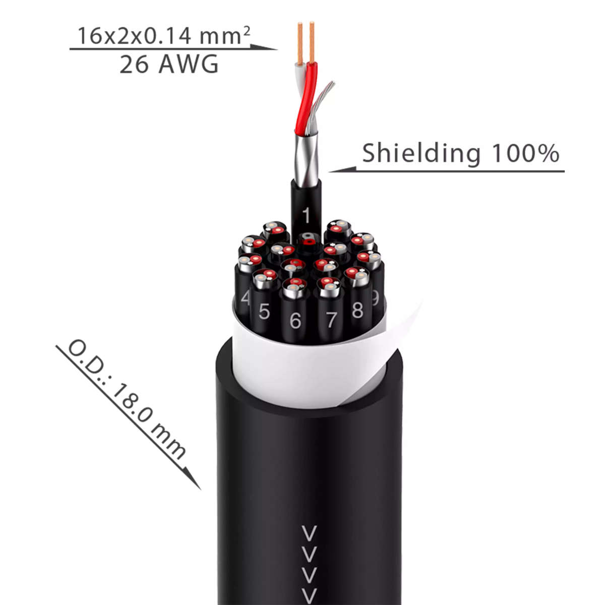 ROXTONE MULTICORE CABLE 16CORE BLACK 50M