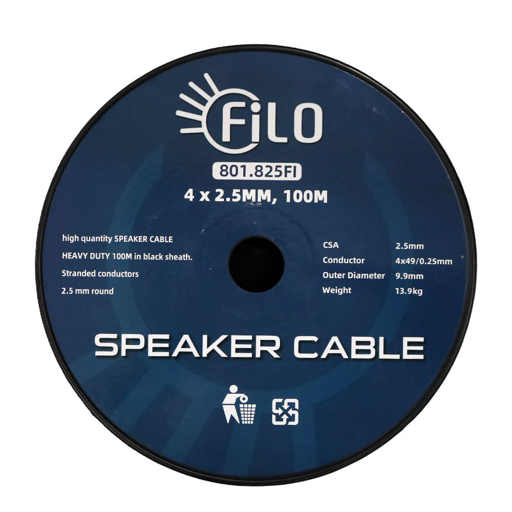 FILO RO2.5BX4 SPEAKER CABLE 2.5MM BLACK 4 CORE ROUND 100M