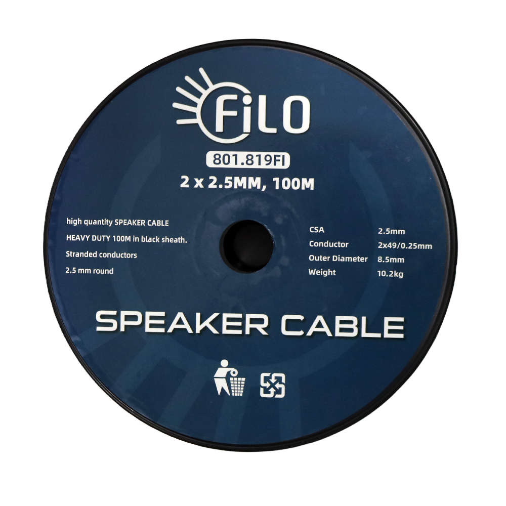 FILO RO2.5B SPEAKER CABLE 2.5MM BLACK ROUND 100M
