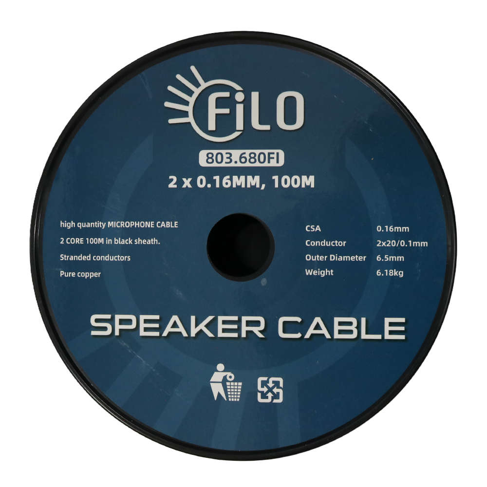 FILO MC6.5B MICROPHONE CABLE 2CORE + SCREEN 6.5MM BLACK 100M
