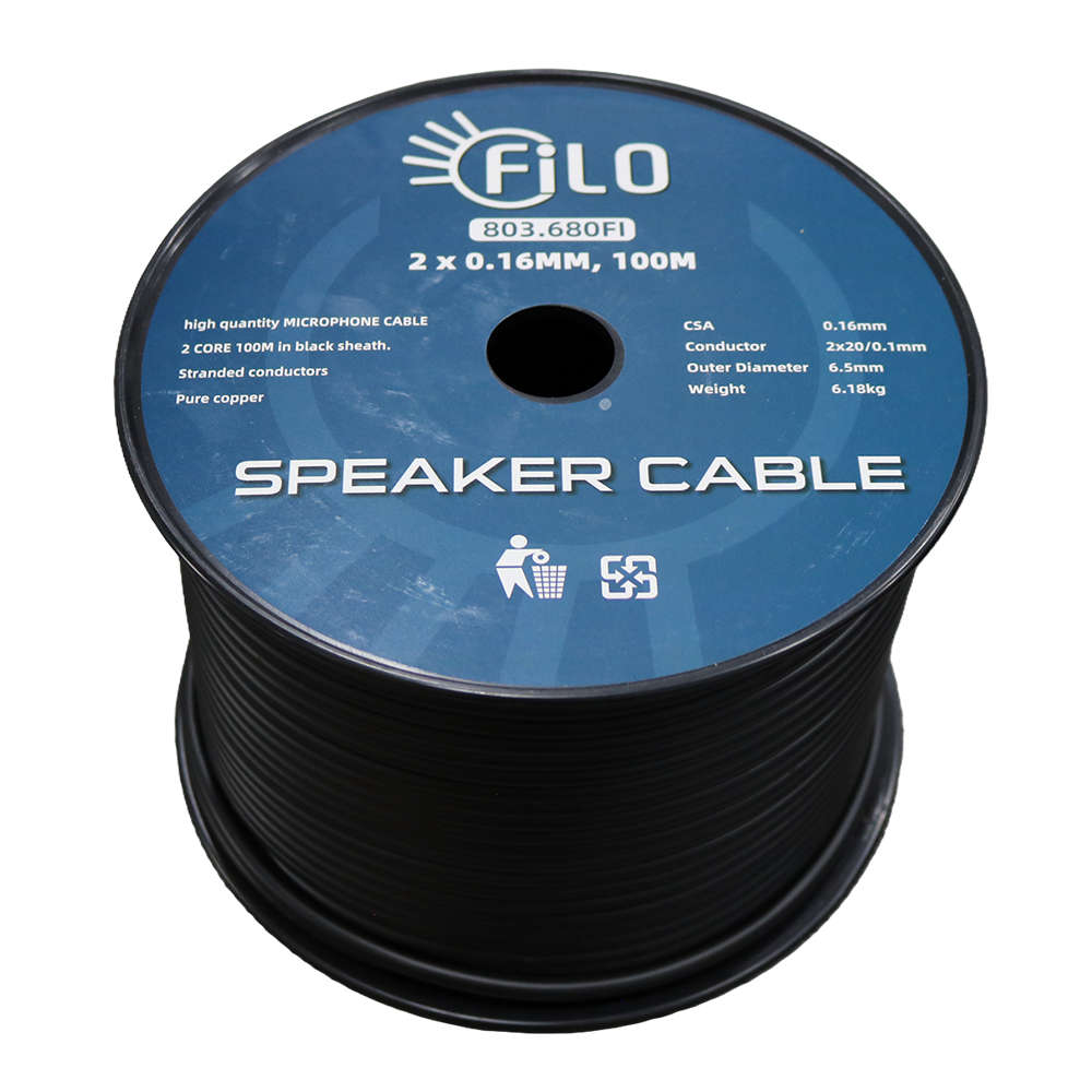 FILO MC6.5B MICROPHONE CABLE 2CORE + SCREEN 6.5MM BLACK 100M