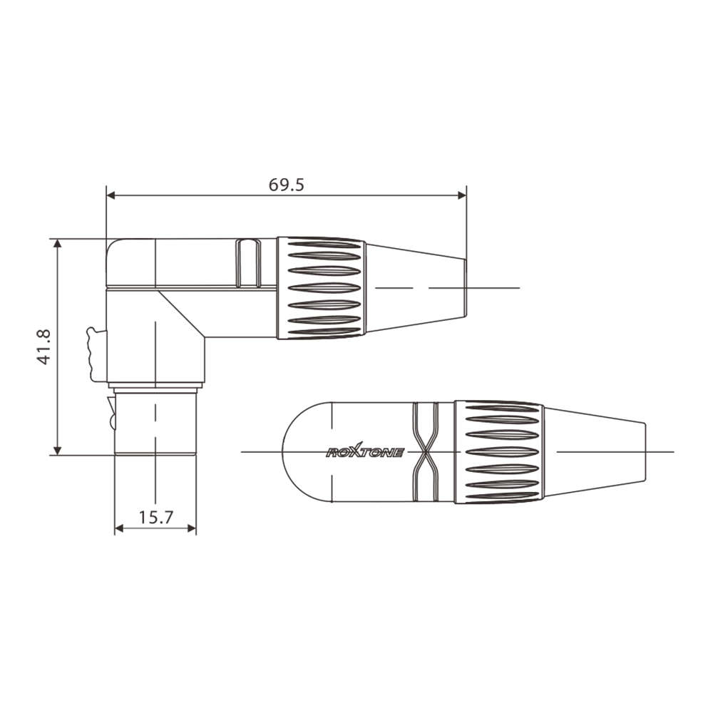 ROXTONE CONNECTOR RIGHT ANGLE XLR INLINE MALE