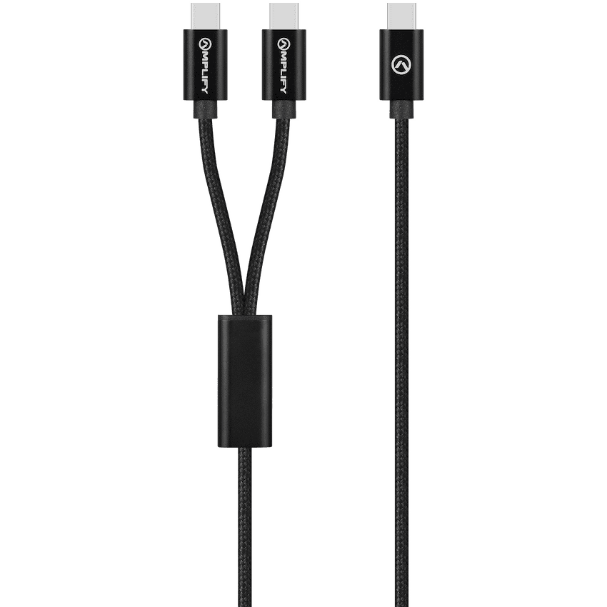 Amplify Linked Series USB-C to 2x USB-C Braided Cable 1.2m - Black
