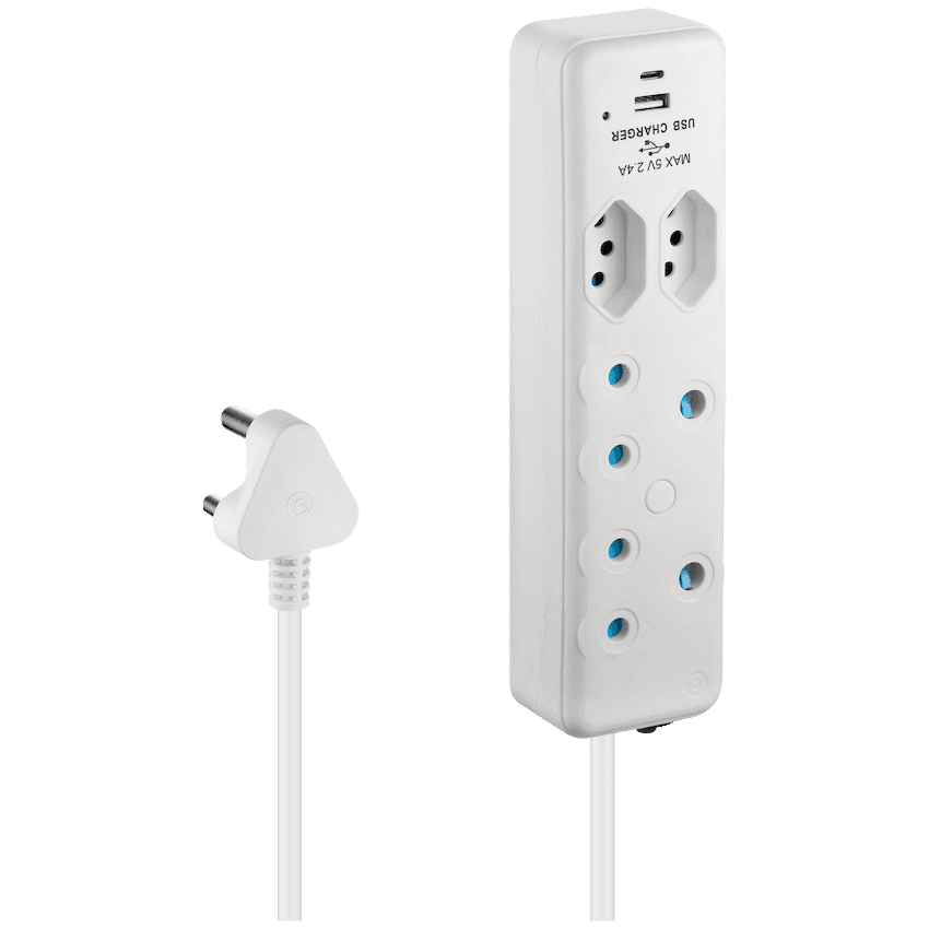 Switched 4-Way Extension Lead with 1x Type-C + 1x USB - 4m