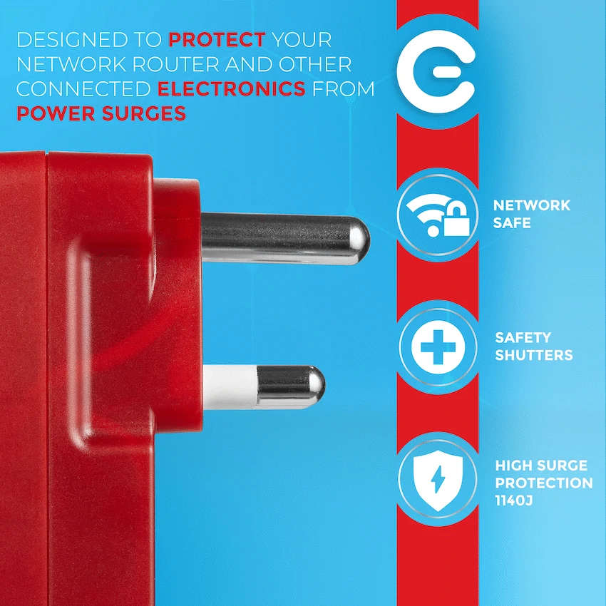 Switched 2-way High Surge Protection Network Router Safe Adaptor 230v-16A