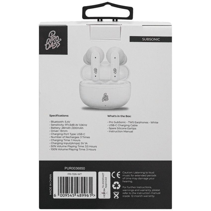 Pro Bass SubSonic TWS Earphone - White