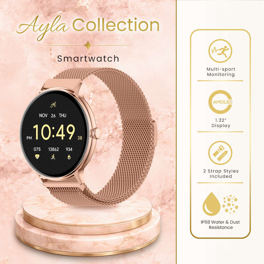 Volkano Ayla Collection Smartwatch with Extra Silicone Strap - Gold