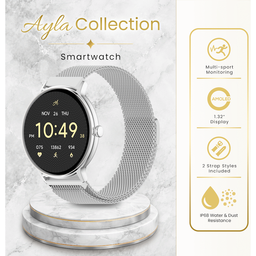 Volkano Ayla Collection Smartwatch with Extra Silicone Strap - Silver