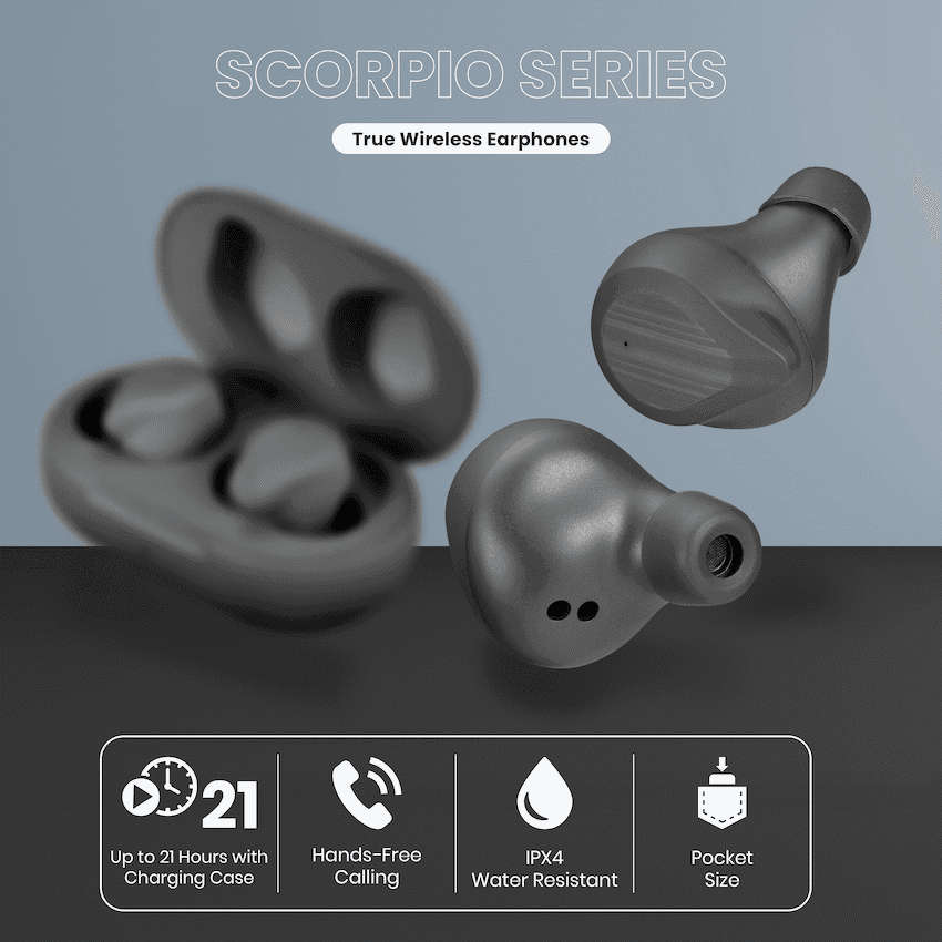 Volkano Scorpio Series True Wireless Earphones - Black