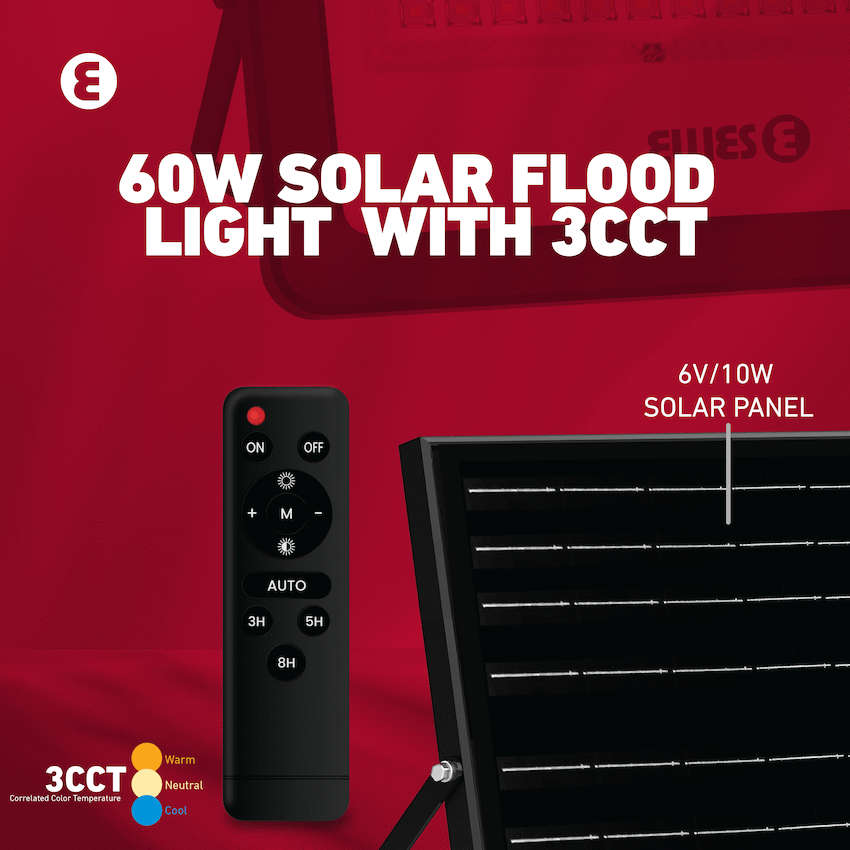 Ellies Nebula Series 60W Solar Flood Light  with 3CCT -BK