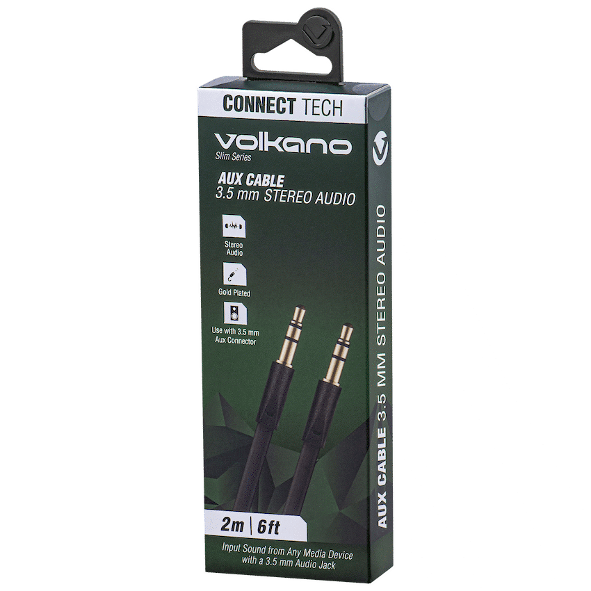 Volkano Slim Series Aux Cable 2m - Black