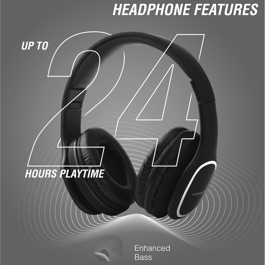 Volkano Phonic Series Bluetooth Full Size Headphones - Black