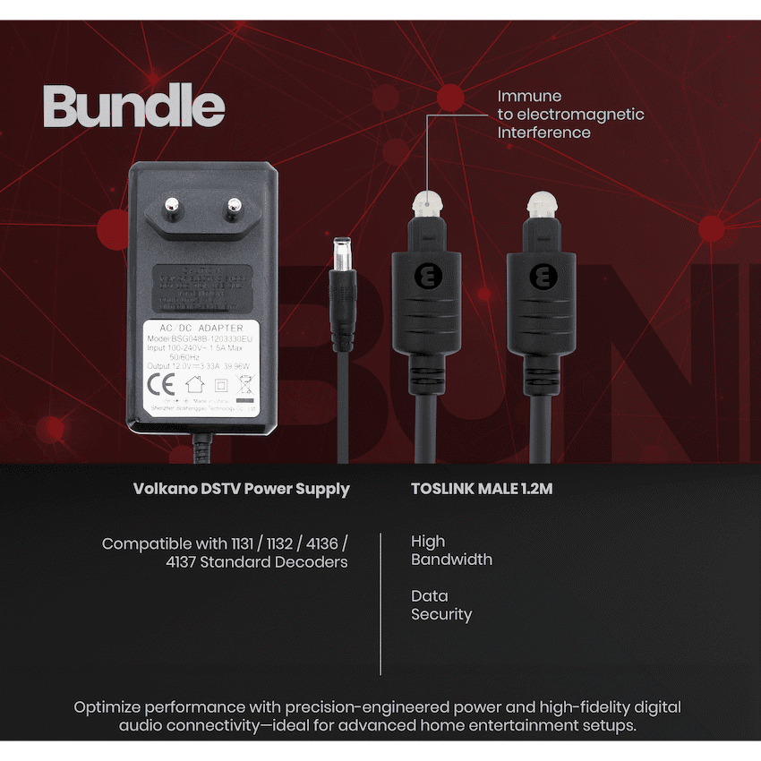 Volkano Power Supply and 1.2m Toslink Cable Bundle