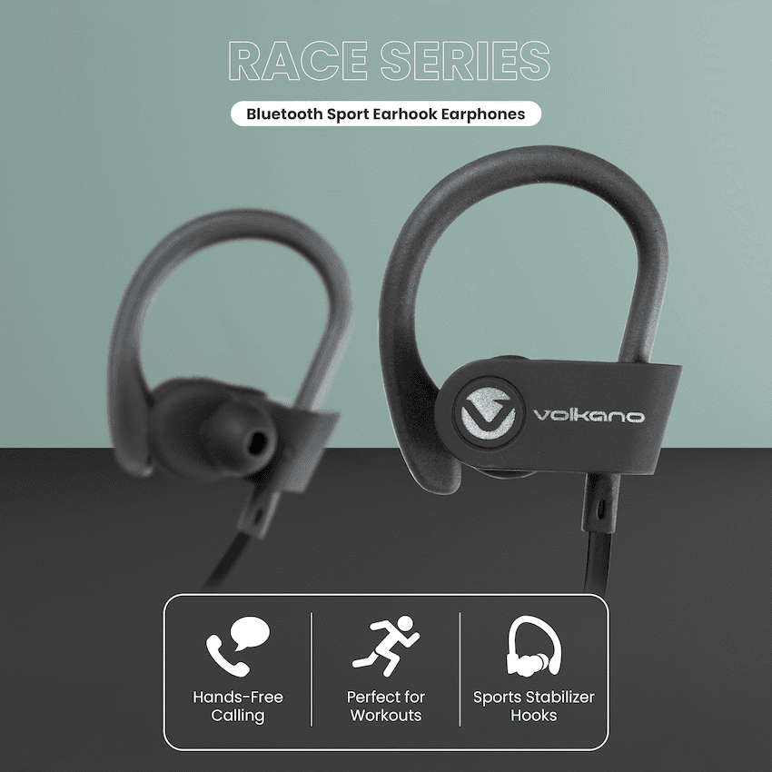 Volkano Race Series Bluetooth Sport Earhook Earphones - Black