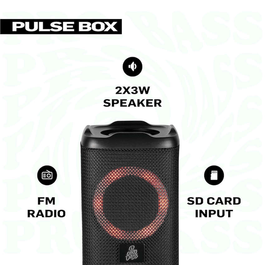 Pro Bass Pulse Box Portable Bluetooth Speaker - Black