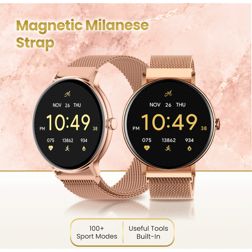 Volkano Ayla Collection Smartwatch with Extra Silicone Strap - Gold