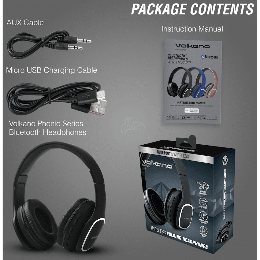 Volkano Phonic Series Bluetooth Full Size Headphones - Black