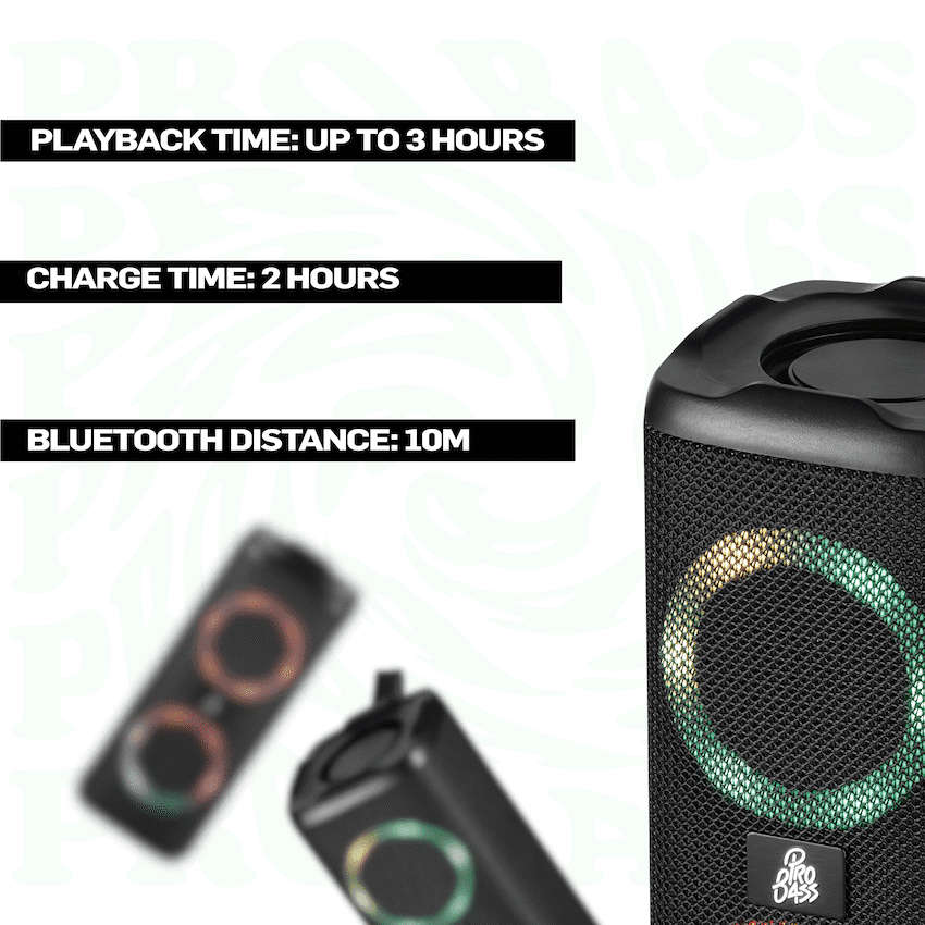 Pro Bass Pulse Box Portable Bluetooth Speaker - Black