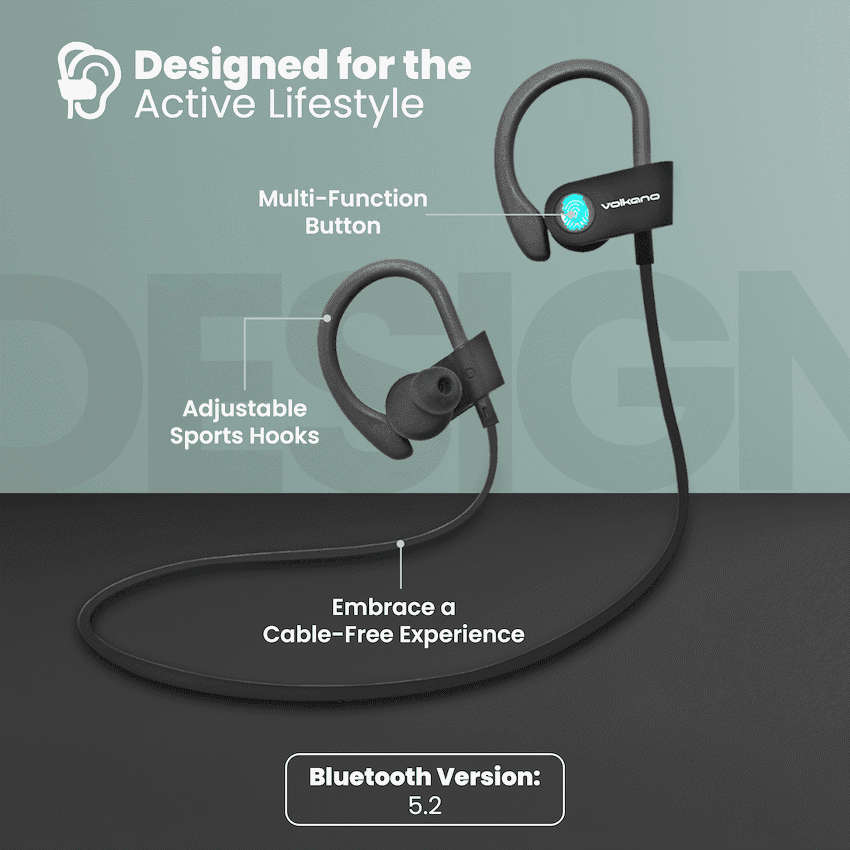 Volkano Race Series Bluetooth Sport Earhook Earphones - Black