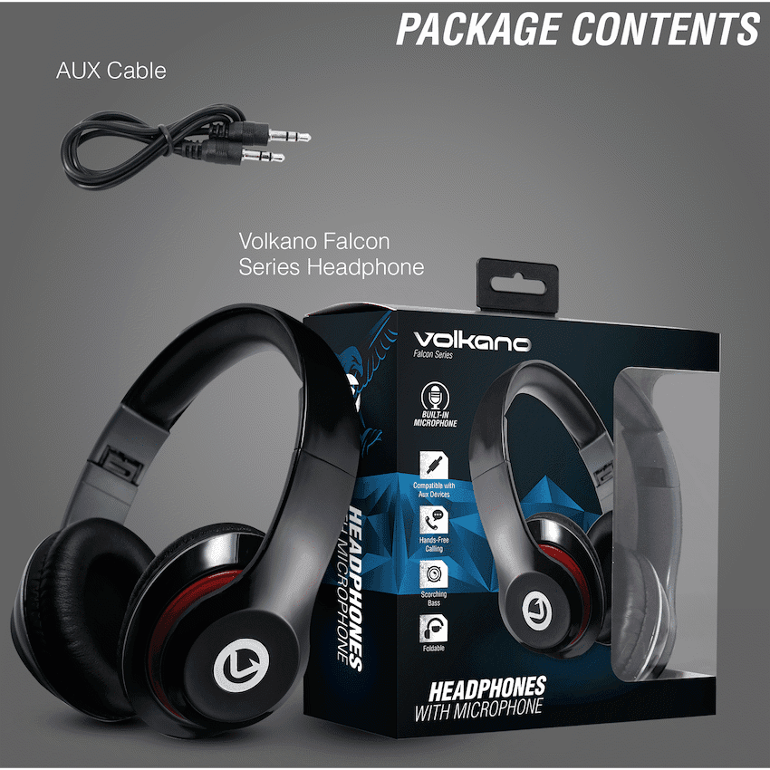 Volkano Falcon Headphones with Microphone - Black
