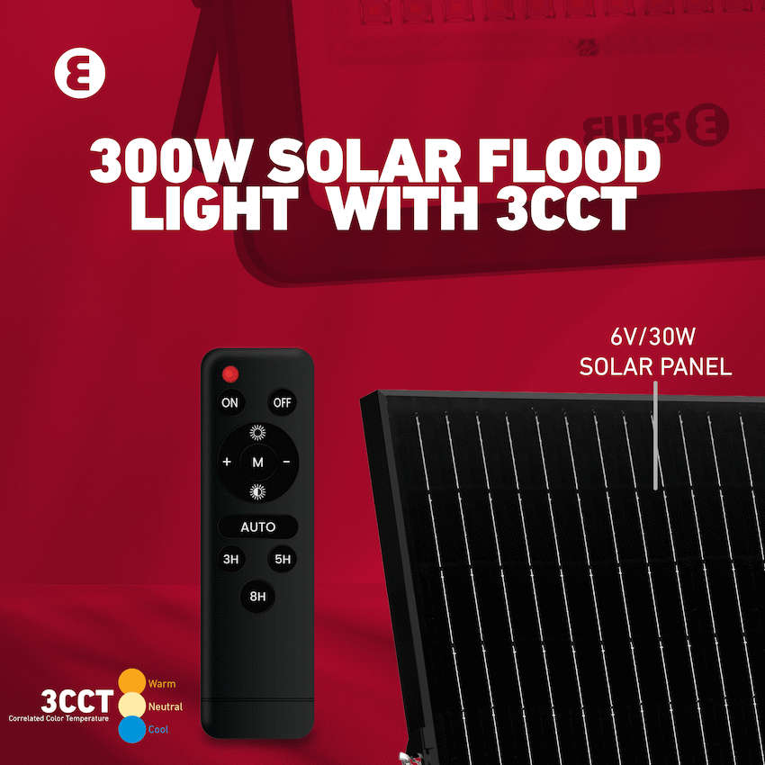Ellies Nebula Series 300W Solar Flood Light  with 3CCT -BK