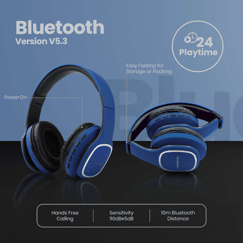 Volkano Phonic Series Bluetooth Full Size Headphones - Blue