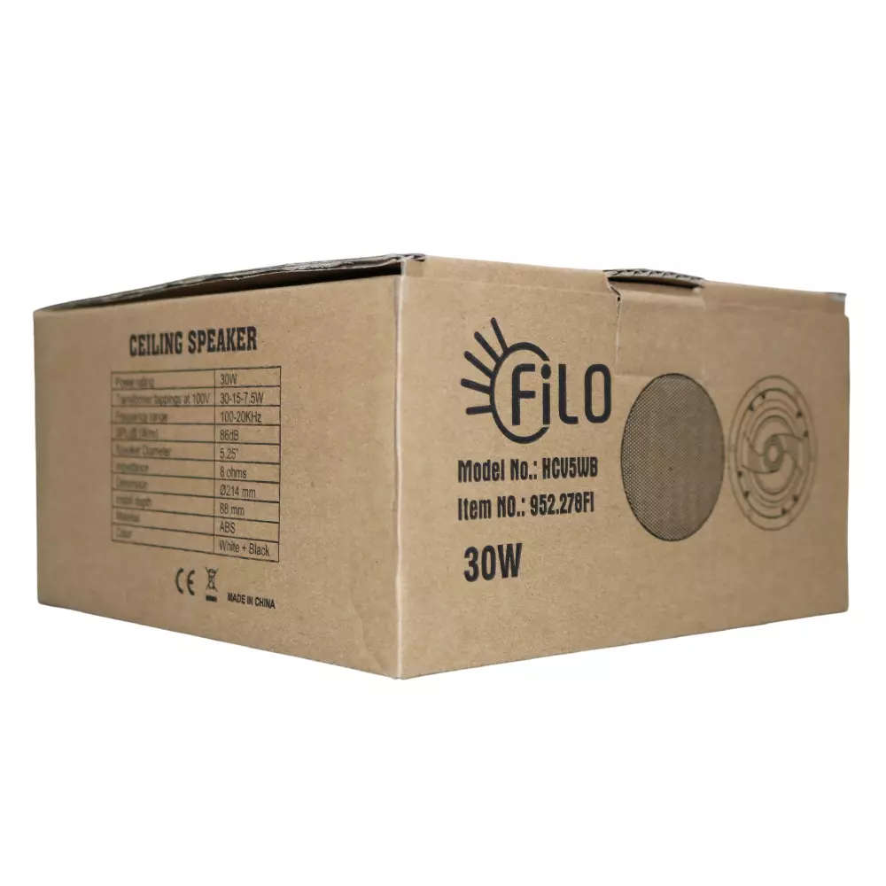 FILO HCV5WB HQ FRAMELESS CEILING SPEAKER 5.25INCH WHITE/BLACK 30W 100V