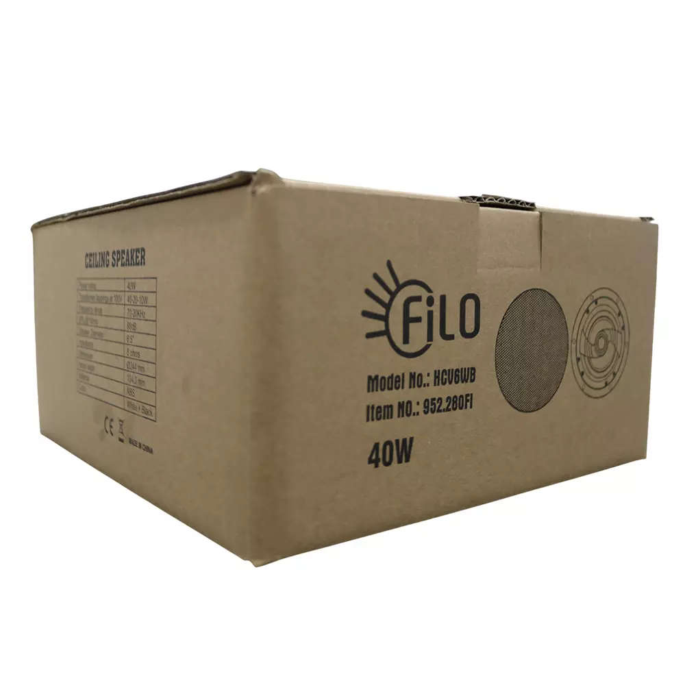 FILO HCV6WB HQ FRAMELESS CEILING SPEAKER 6.5INCH WHITE/BLACK 40W 100V