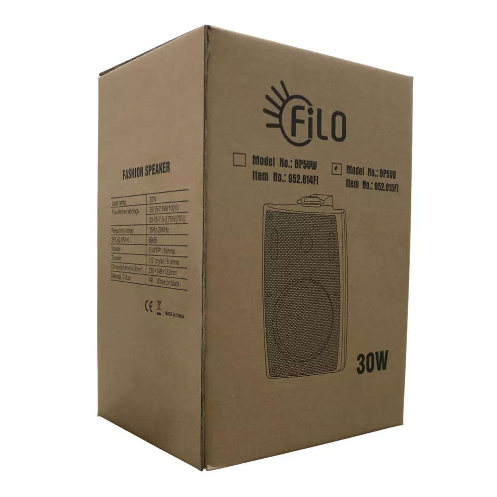 FILO BP5VB PASSIVE WALL MOUNT SPEAKER 5.25INCH BLACK 30W 100V