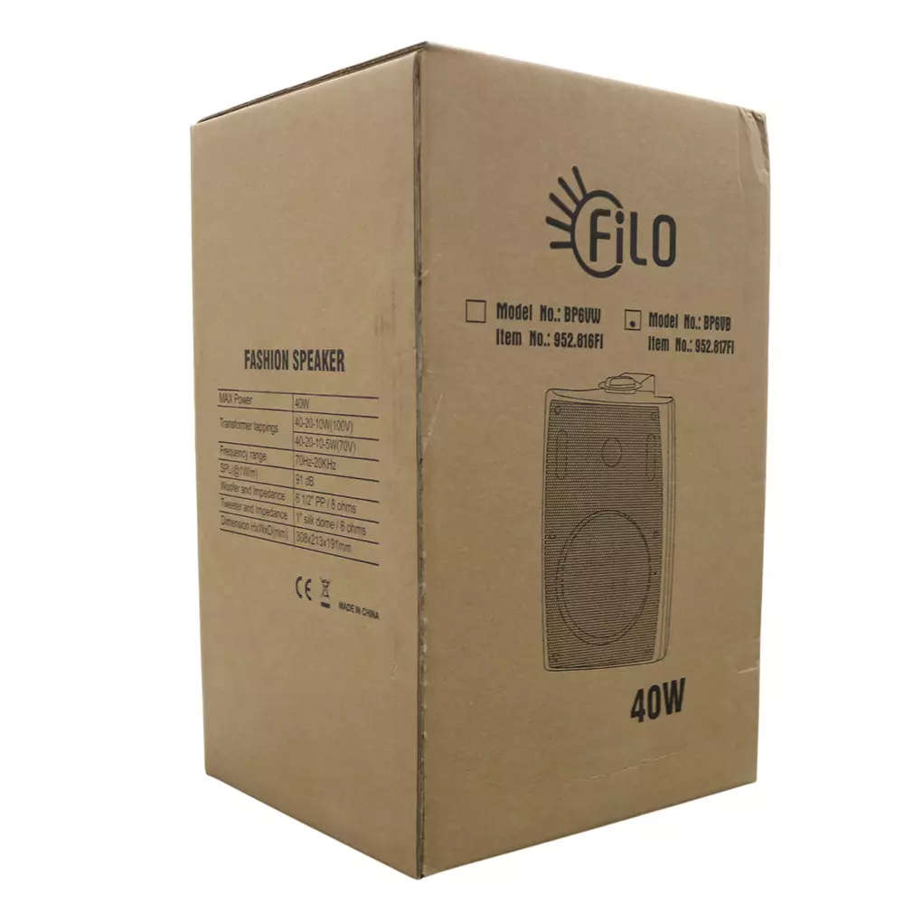 FILO BP6VB PASSIVE WALL MOUNT SPEAKER 6.5INCH BLACK 40W 100V