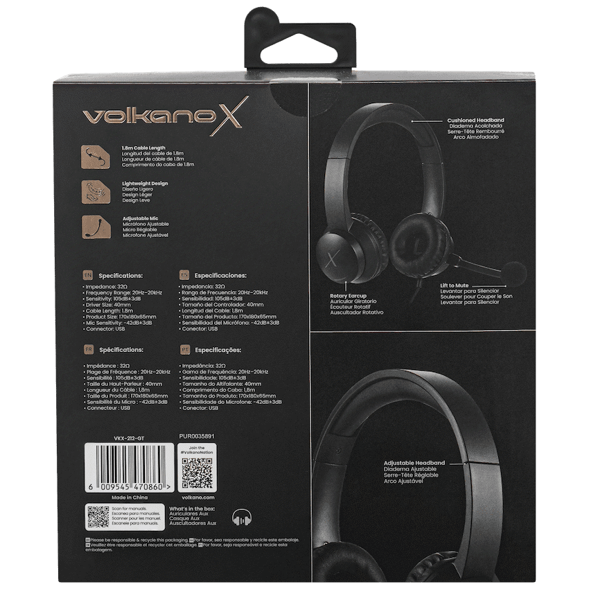 VolkanoX Chat Mk2 Series Wired USB Headset - Graphite