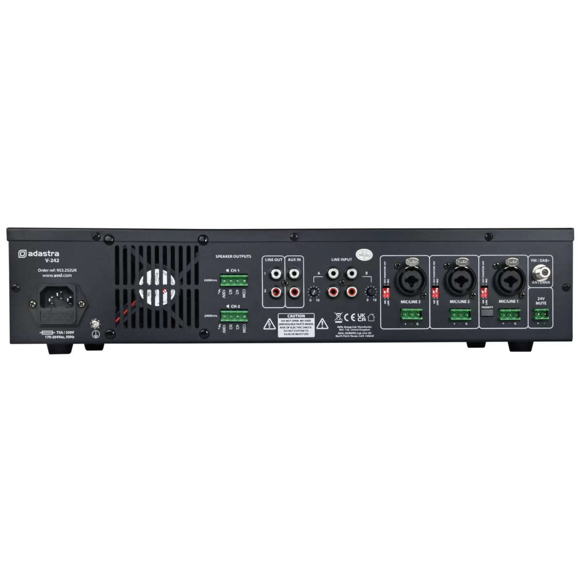 ADASTRA V-242 MIXER AMPLIFIER 2x 240W FM/USB/SD/BT/DAB+ 100V 2 ZONE