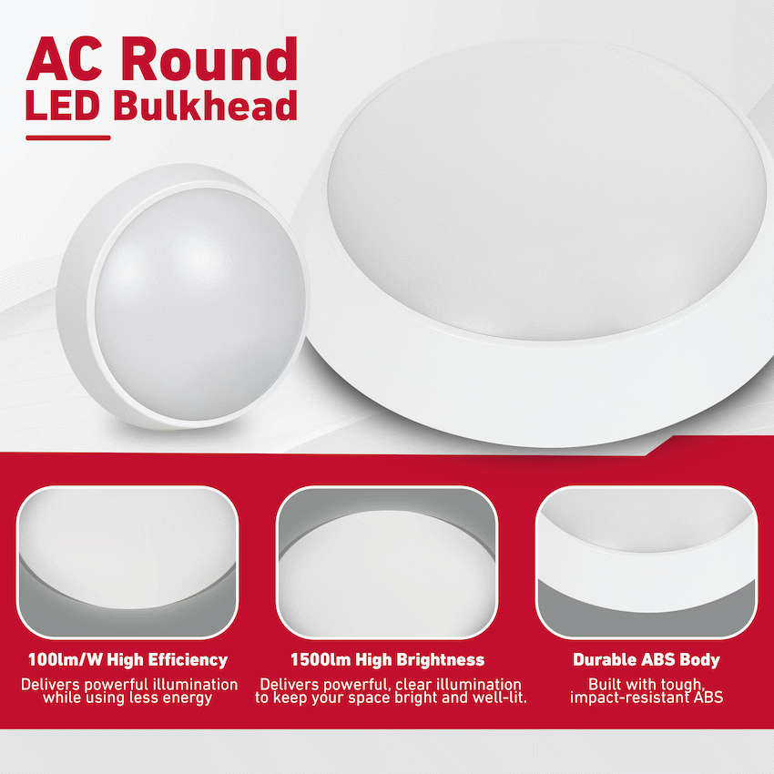 Ellies Spectra Series - AC 15W  Round LED Bulkhead with 3CCT -WT