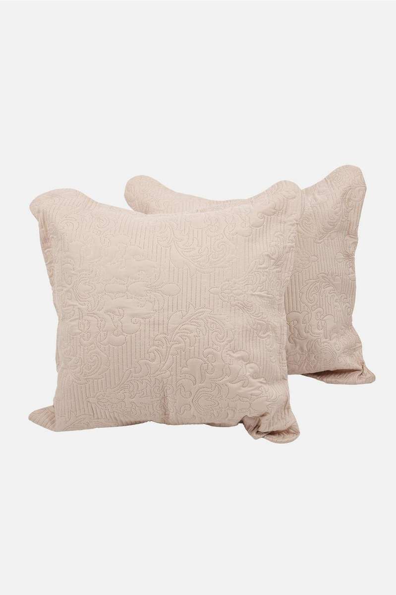 2 Pack Damask Continental Quilted Pillowcases Taupe