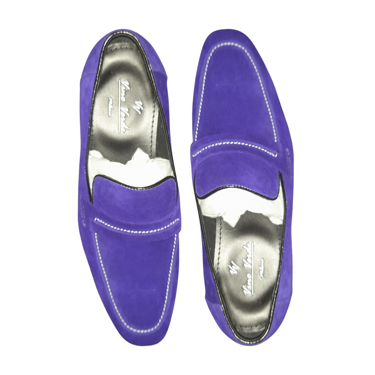 Deep Purple Suade Loafers with Pin Stripe Stiching