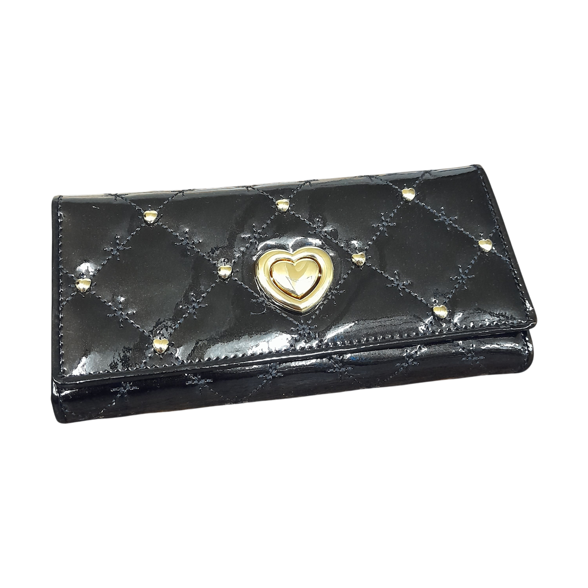 Black and Gold Studded Diamond Press Clutch