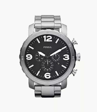 Fossil Nate Chronograph Men`s Silver Watch JR1353