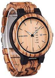 BOBO BIRD Men's Zebra Wood  Quartz Date wristwatch With Week Display