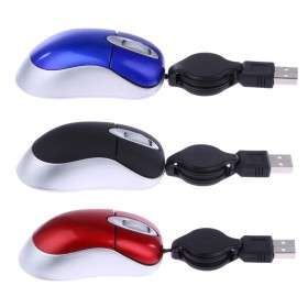 Mini USB Optical Wired Mouse Retractable Cable