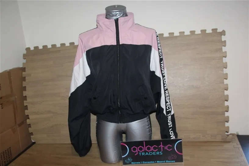 Polyester pink Trust, love, Respect Jacket (Size says 8, seems like a medium)