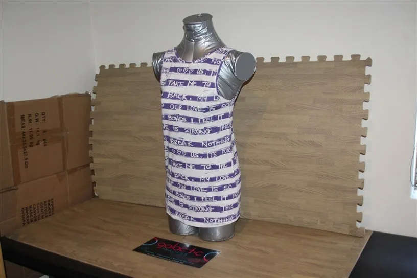 Cotton purple and white striped tanktop with writing, Size Small