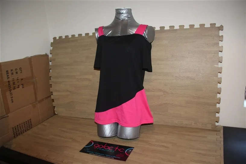 Polyester Black and pink off shoulder shirt, Sze Medium